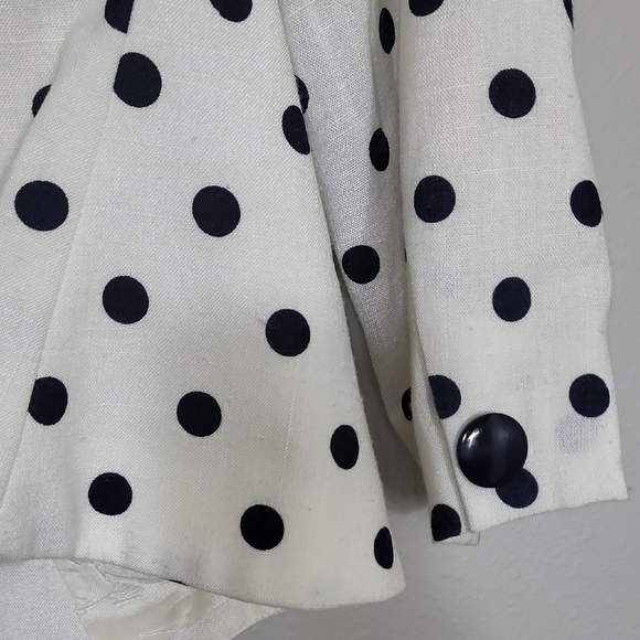 Kasper Womens Polka Dot Blazer Size 10P Black White Retro Shoulder Pads Fitted - Picture 9 of 10